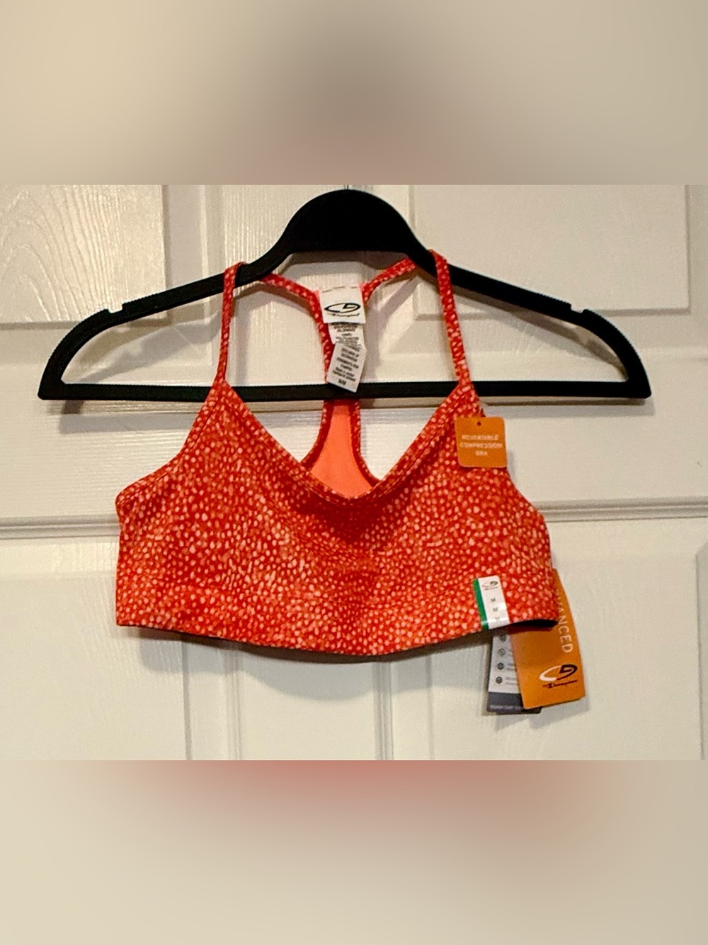 NWT C9 Champion Reversible Sports Bra Medium Orange White Dotted Compressio